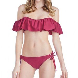 NWT Raisins Swimsuit Bikini 2pc set Sz XL Off Shoulder Bra Burgundy